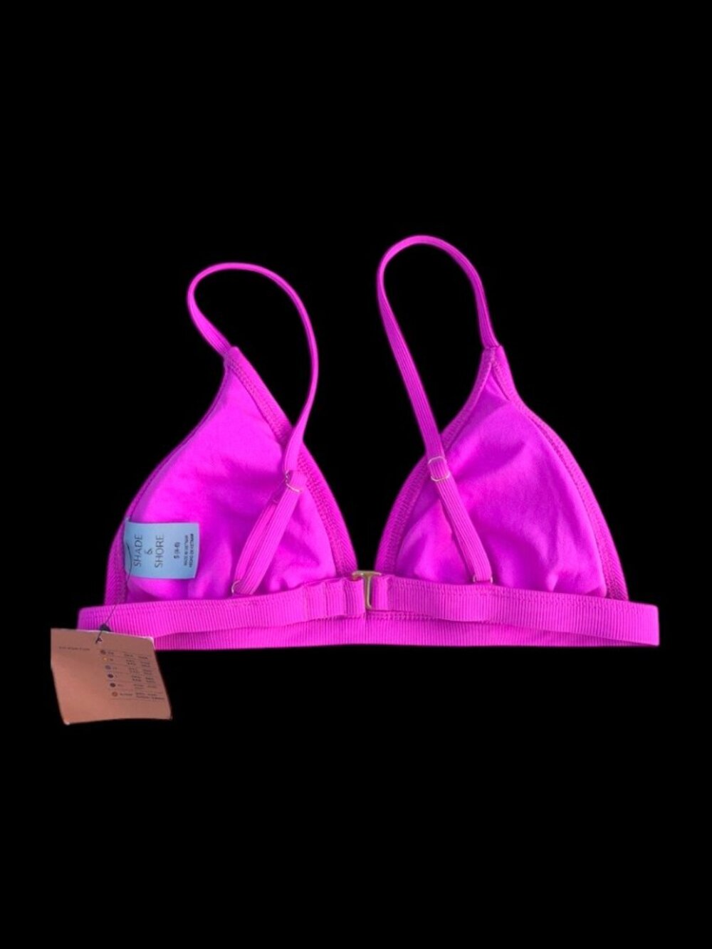 Shade & Shore Women’s Triangle Bikini Top Pink Ribbed Adjustable Strap, S - Picture 2 of 3